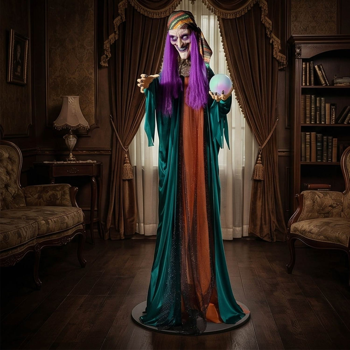 6 Ft Animated Standing Fortune Teller Witch Halloween Decoration
