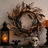 26" Light-Up Black Bat Plastic Halloween Wreath Decoration