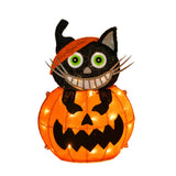 23 in. Halloween Pre-Lit Pumpkin and Black Cat Lighted Sign Decoration with LED Lights