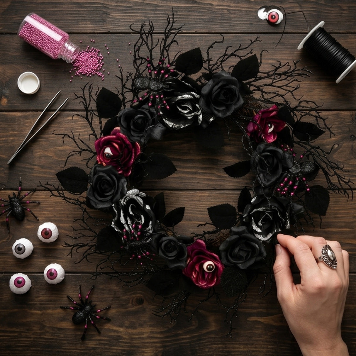 22IN Halloween Spooky Wreath with Roses & Thorns