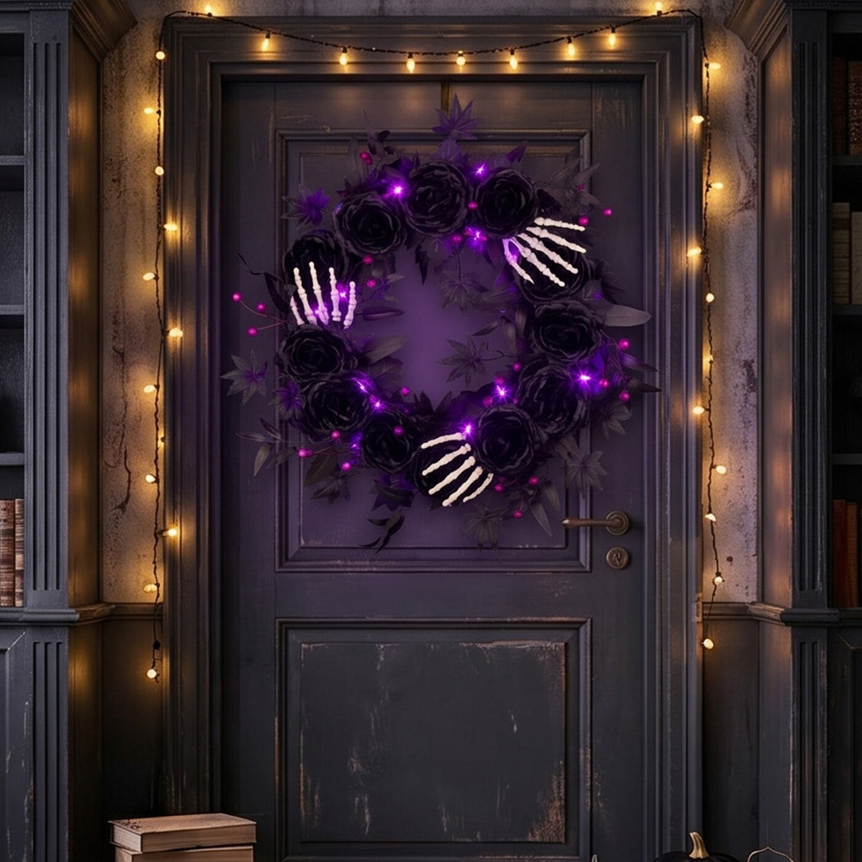 24 in. Halloween Bad to the Bone Wreath with LED Lights