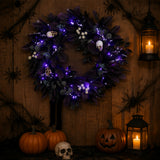 26IN Halloween Floral Mini Skull Wreath with Purple LED Lights