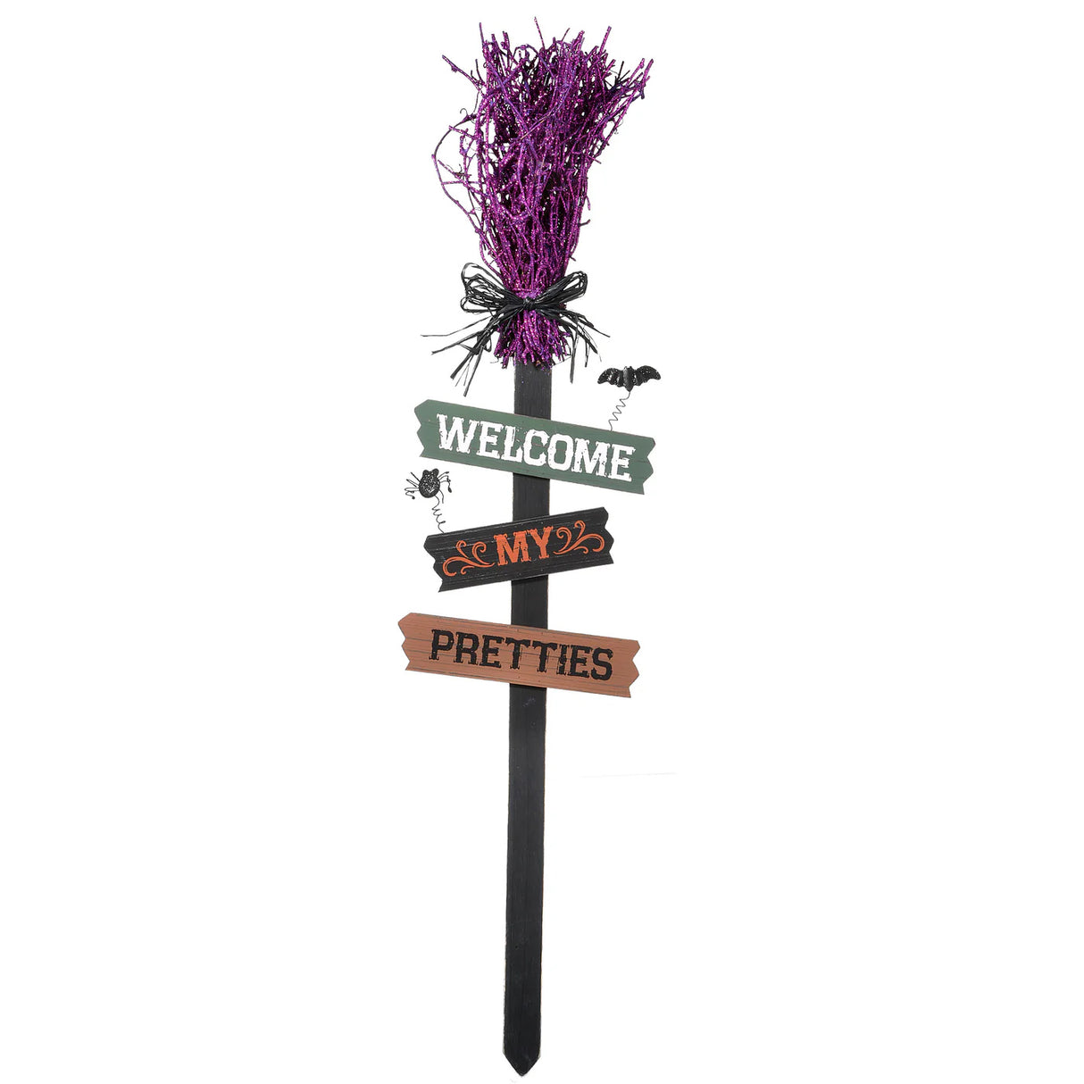 33IN Halloween “Welcome My Pretties” Witch Broom Garden Stake Decor