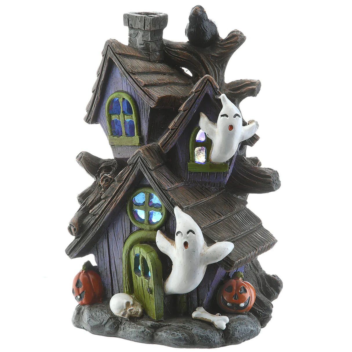 6IN Pre-Lit Purple Haunted House Halloween LED Tabletop Decor