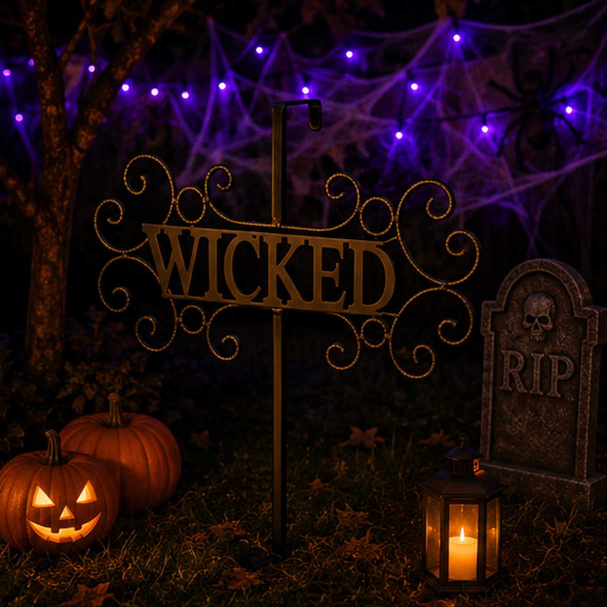18 in Wicked Halloween Metal Wreath Hanger Sign Decor