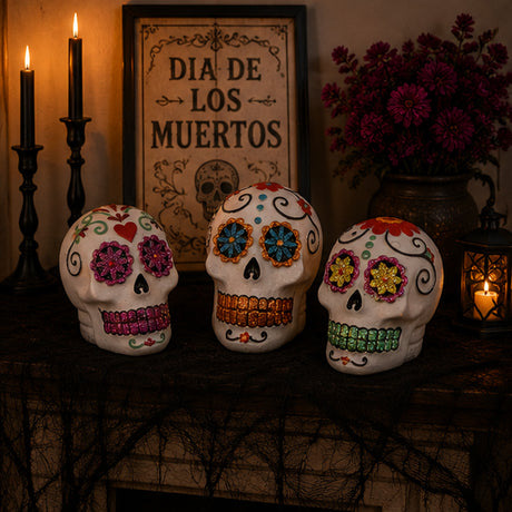 3 in 3-Pack Day of the Dead Halloween Skull Decor Set
