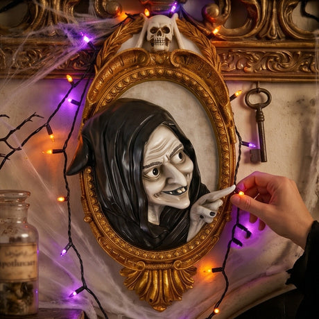 2 ft Witch in Mirror Halloween Wall Hanging Decor
