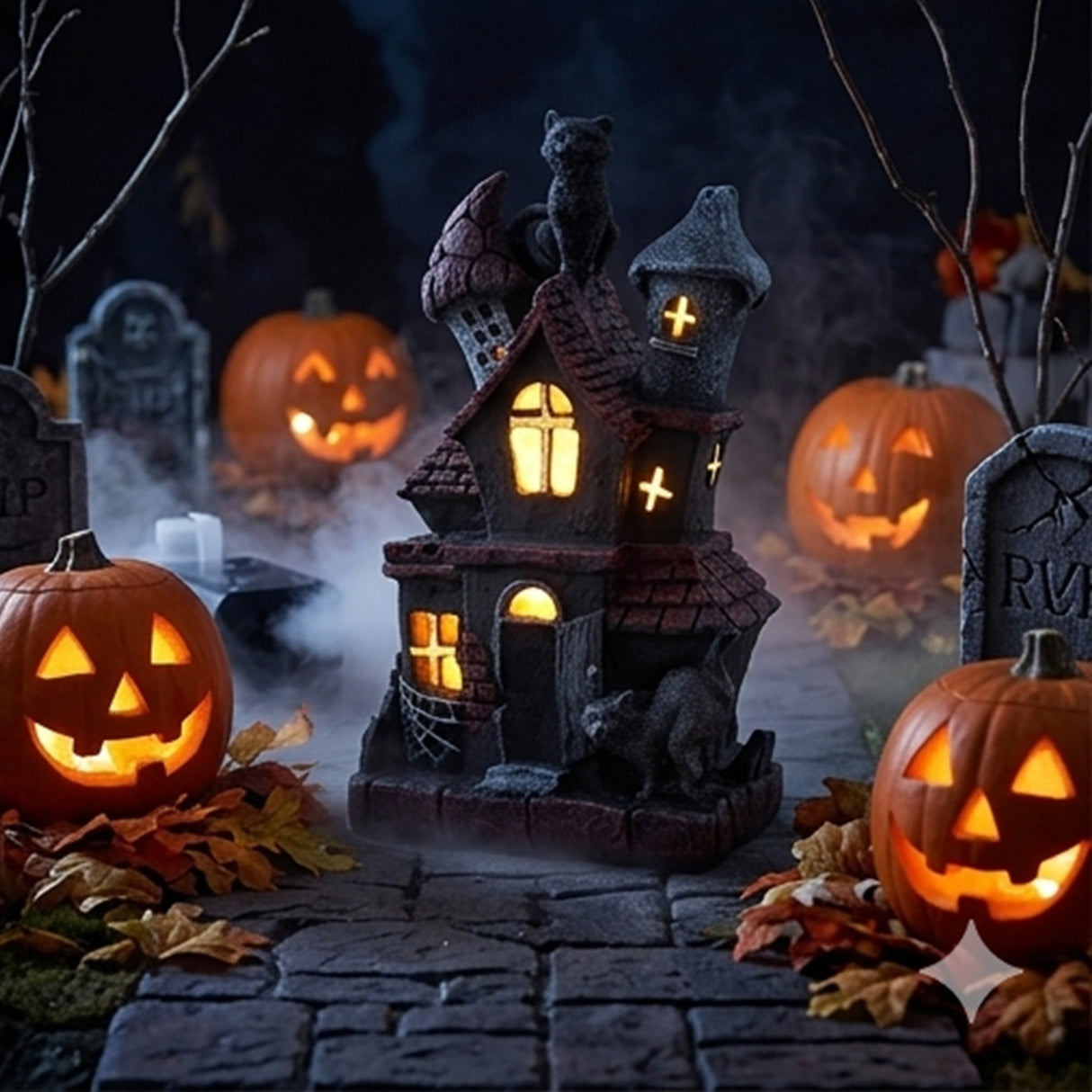 7IN Pre-Lit Black Haunted House Halloween LED Decor