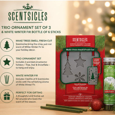 Scentsicles Trio Ornament, White Winter Fir 6 Sticks Bottles