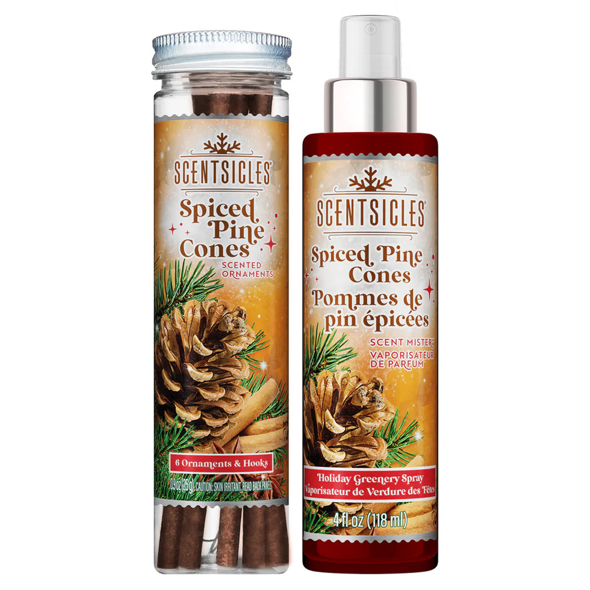 Scentsicles Spiced Pine Cones Stick and Spray Holiday Scent Set 2 Pack