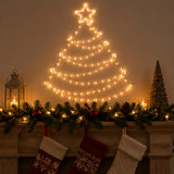 37IN Pre-Lit Hanging Silver Metal Wire Christmas Tree with Warm White LED Lights & Timer