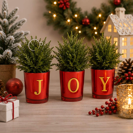8IN Christmas JOY Tabletop Card Holder Votive Set of 3
