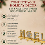 5IN 4-Piece Silver Sparkle NOEL Paw Print Stocking Holders