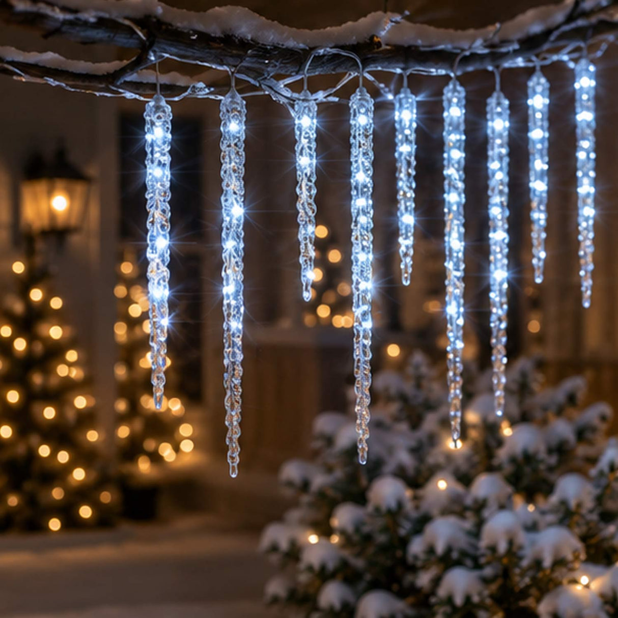 16IN Ice Crystals Icicles Set of 10 with Cool White LED Lights