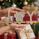 5IN 3-Piece Silver Sparkle JOY Paw Print Stocking Holders