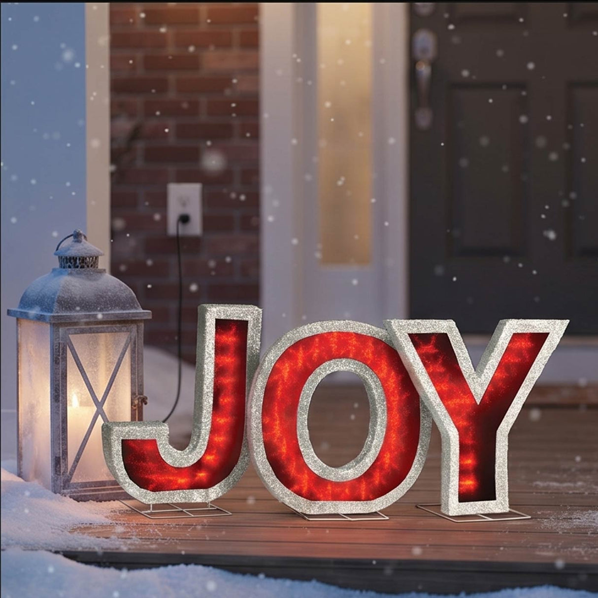 Pre-Lit LED JOY Christmas Decoration 55IN Color Changing Sign Plug-In
