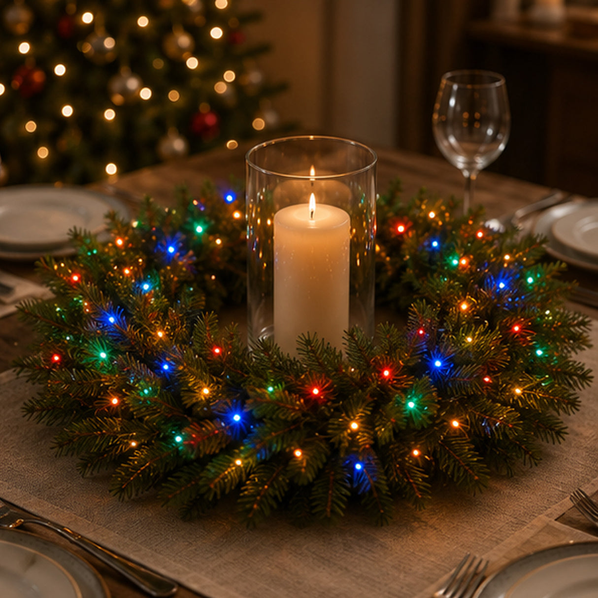 Pre-Lit 24 in. Norwood Fir Christmas Wreath with Multicolor LED Lights