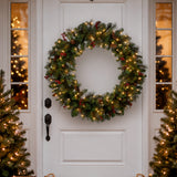 Pre-Lit 36 in. Crestwood Spruce Christmas Wreath with 200 Clear Lights, Plug-In Holiday Door Decoration