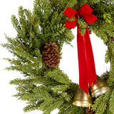 28IN Christmas Bells Pine Wreath with Red Bow and Gold Bells