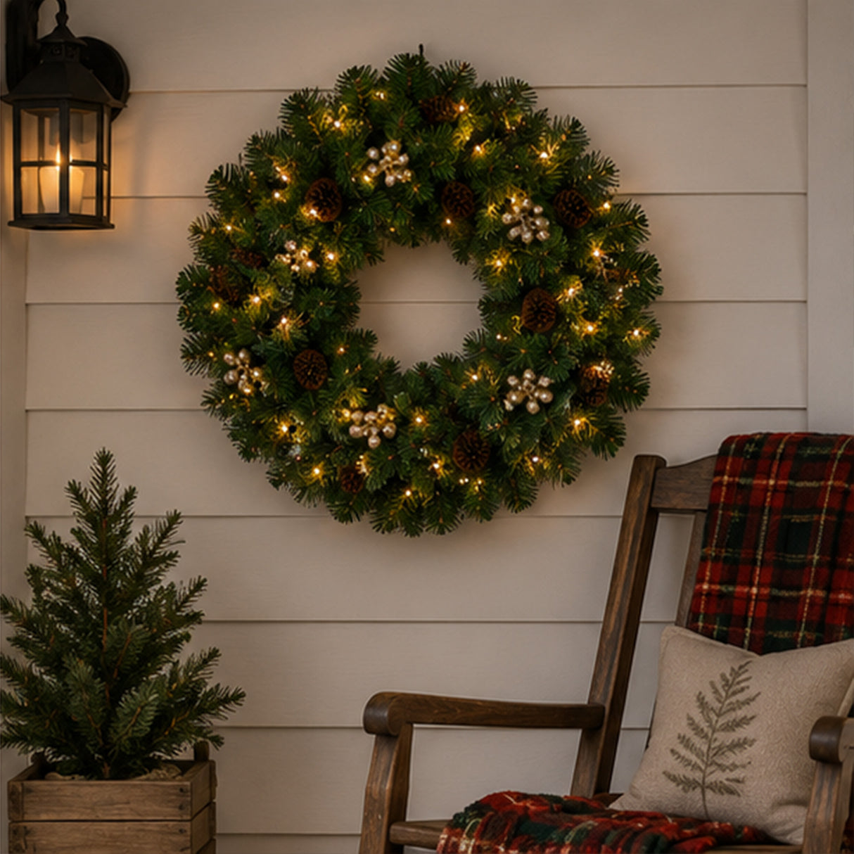 Pre-Lit 24 in. Crestwood Gold Spruce Christmas Wreath with Warm White LED Lights