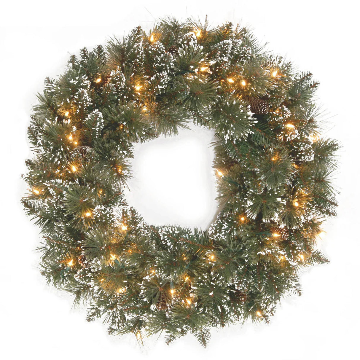Pre-Lit 24 in. Glittery Bristle Pine Christmas Wreath with 50 Clear Lights