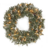Pre-Lit 24 in. Glittery Bristle Pine Christmas Wreath with 50 Clear Lights