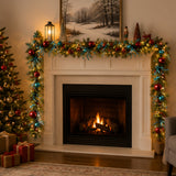 Pre-Lit Decorative Collection Retro Ornament Garland with Warm White LED Lights, 9 Foot