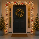 Pre-Lit Snowy Bristle Pine Garland with Clear Lights and Ornaments, 9 Foot (Plug-In)