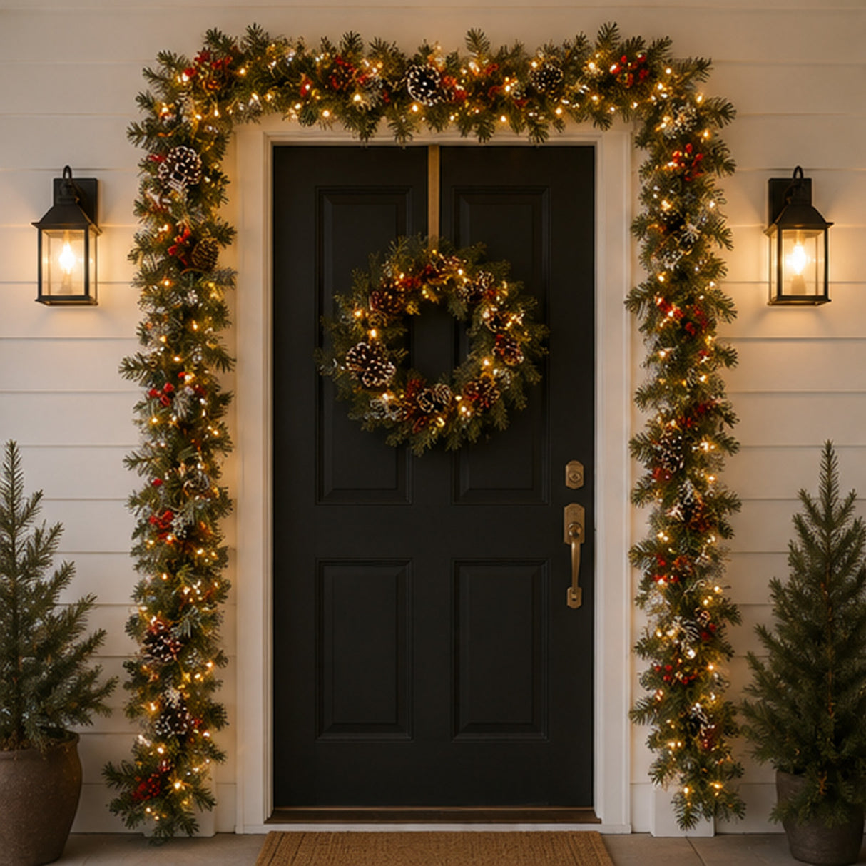 Pre-Lit Frosted Berry Garland with Clear Lights, 9 Foot (Plug-In)