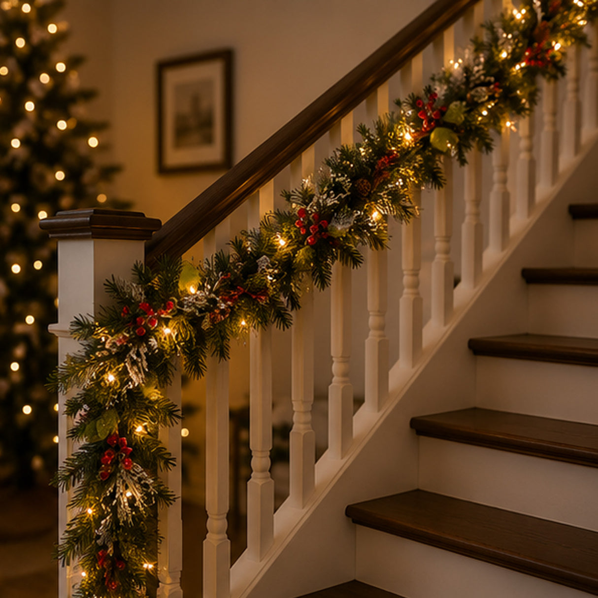 Pre-Lit Wintry Pine Garland with Clear Lights, 9 Foot (Plug-In)