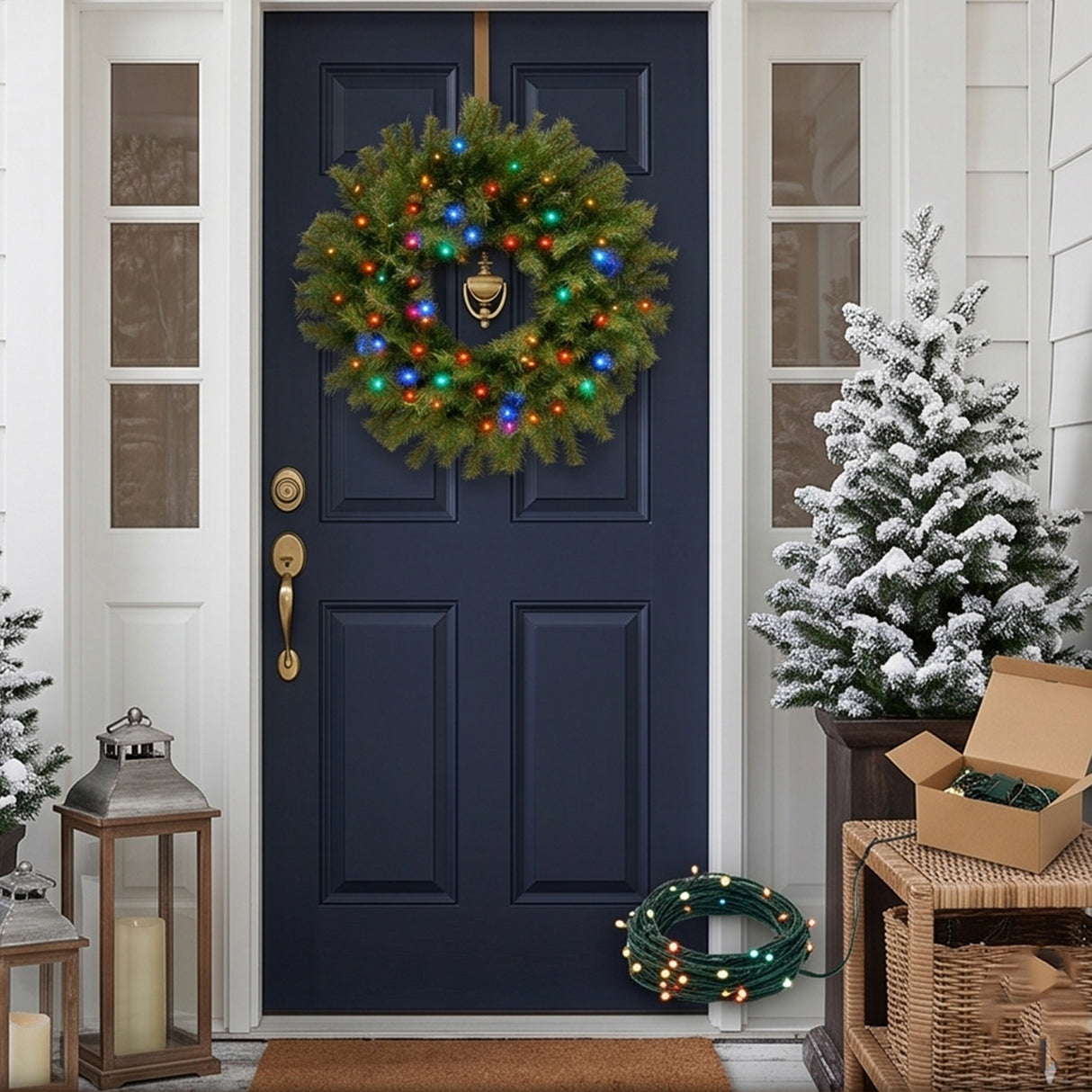 Pre-Lit Norwood Fir Wreath with Multicolor LED Lights, 24 Inch (Battery Operated)