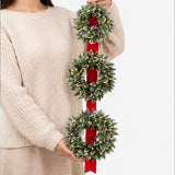 Pre-Lit Glittery Bristle Triple Wreath Door Hanging with Warm White LED Lights