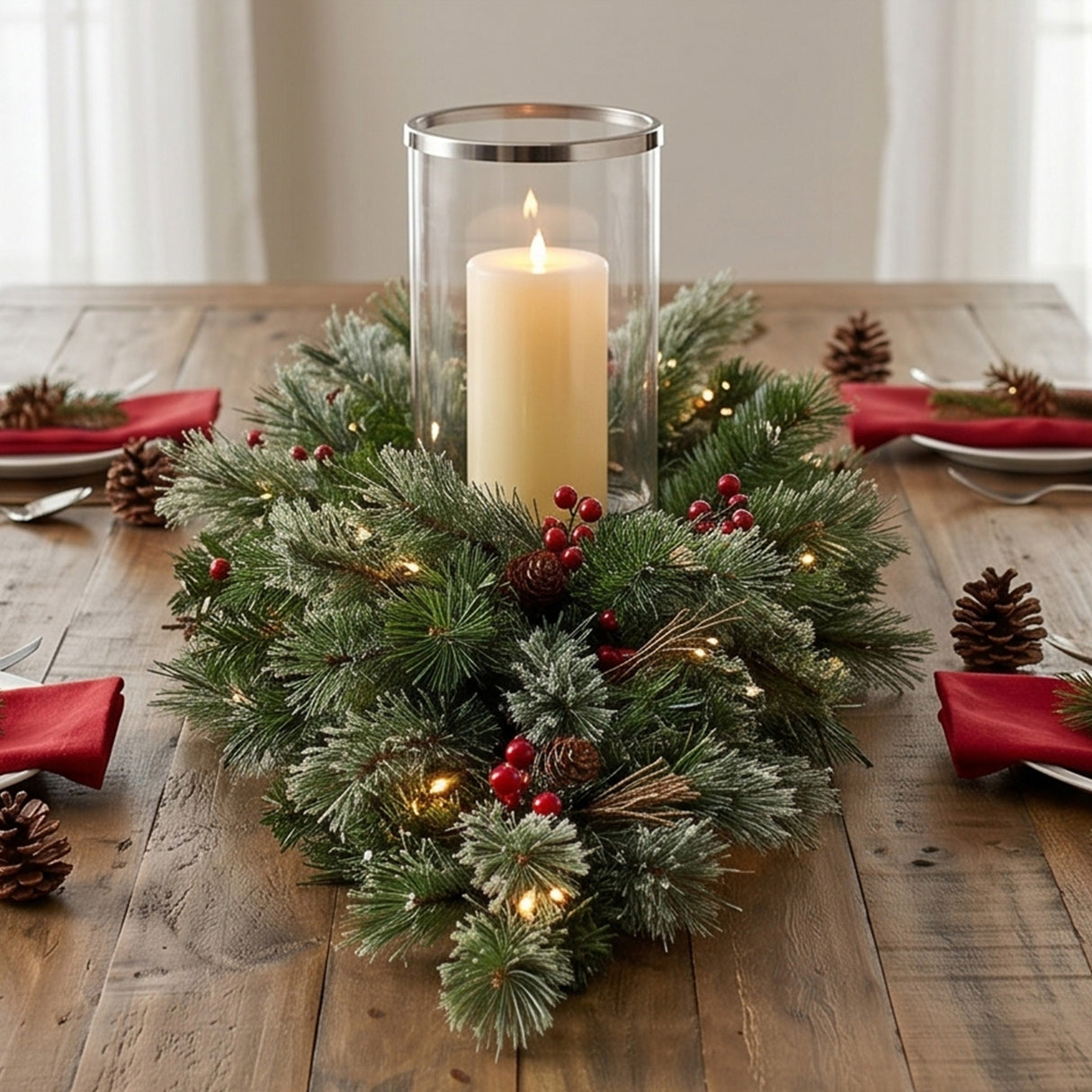 Pre-Lit Glistening Pine Teardrop Swag with Warm White LED Lights, 36 Inch