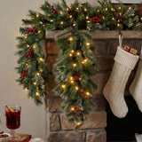 Pre-Lit Glistening Pine Teardrop Swag with Warm White LED Lights, 36 Inch