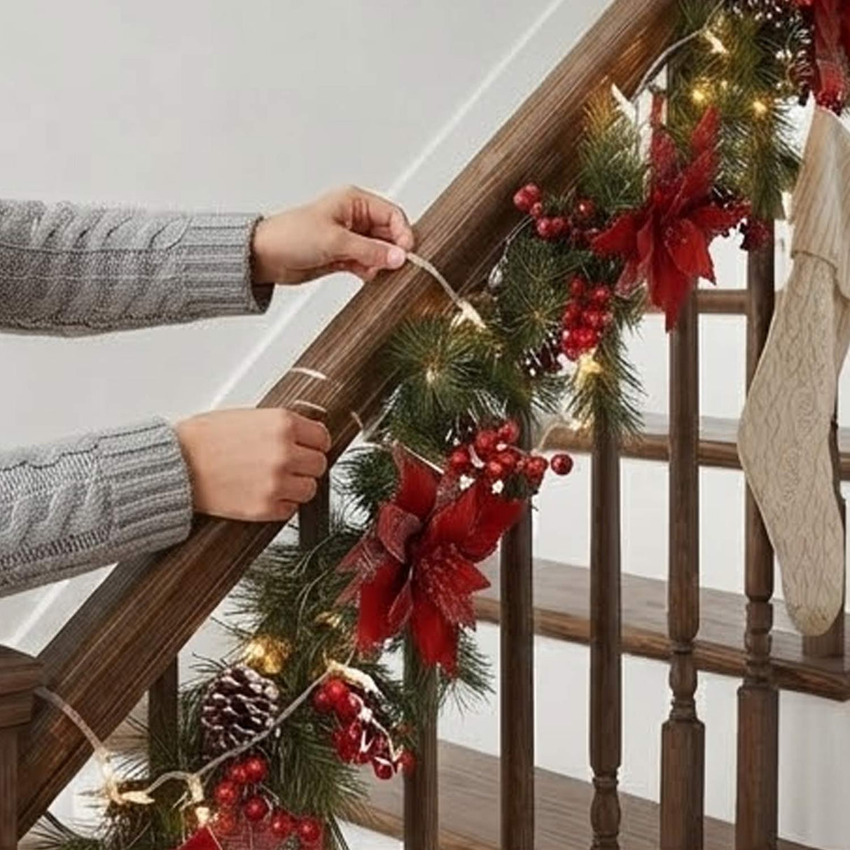 Pre-Lit Tartan Plaid Garland with Warm White LED Lights, 9 Foot