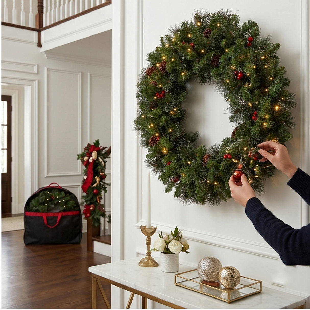 Pre-Lit Crestwood Spruce Wreath with Twinkly Smart LED Lights, 30 Inch