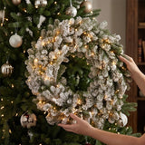 Pre-Lit Snowy Sheffield Spruce Christmas Wreath with Twinkly Smart LED Lights, 30 Inch