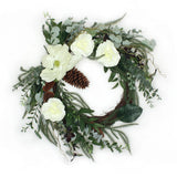 26in Mixed Greens Christmas Wreath with White Flowers & Pinecones