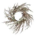 Pre-Lit Alpine Snow Wreath with Pinecones & Warm White LED Lights, 24 Inch