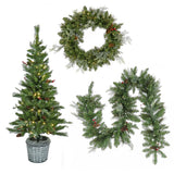 Pre-Lit Buzzard Pine 3-Piece Christmas Entry Set with Tree, Wreath & Garland