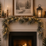 7ft Snowy Long Needle Christmas Garland with Pinecones
