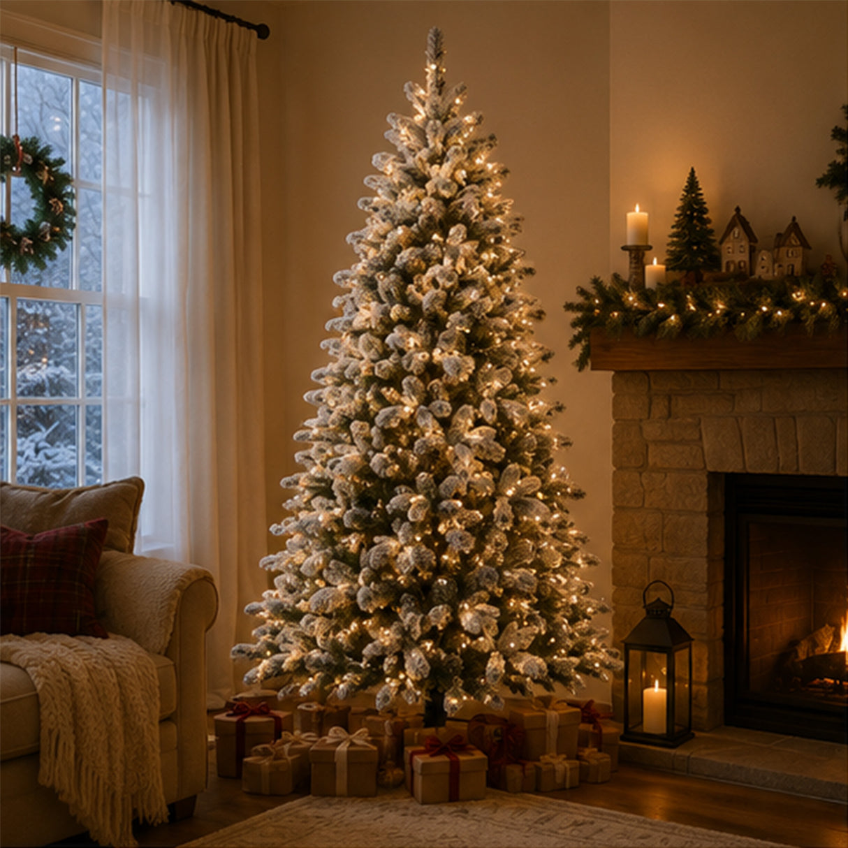 9ft Pre-Lit Snowy Everest Fir Christmas Tree with Clear Lights