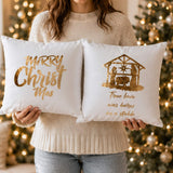 White with Gold Nativity Throw Pillow Set – 2 Pc Holiday Décor