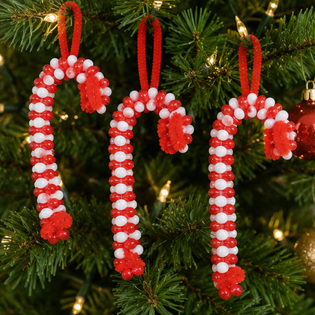 Beaded Candy Cane Christmas Ornament Craft Kit 12 Pack