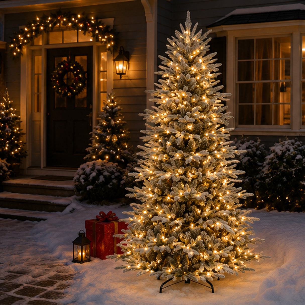 Pre Lit Flocked Aspen Noble Fir Christmas Tree with LED Lights