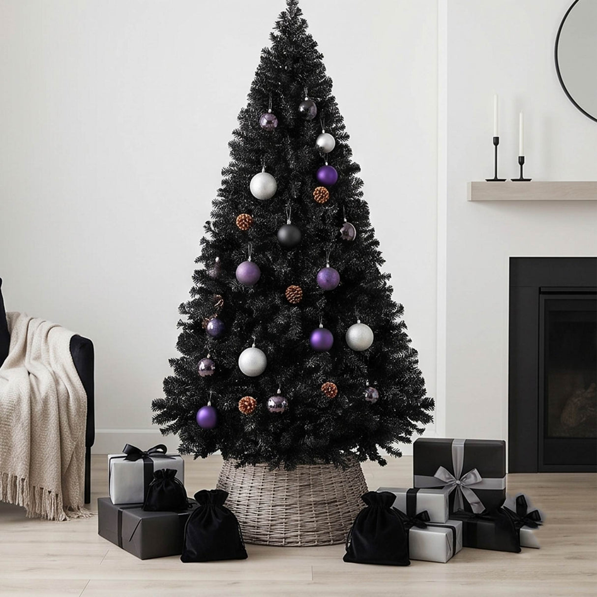 Artificial Black Christmas Tree Unlit Pine Design Easy Assembly