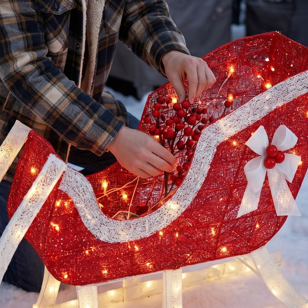 Lighted Christmas Reindeer and Sleigh Outdoor LED Decor Set