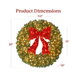 Pre Lit Artificial Fir Christmas Wreath with Red Bow LED Lights
