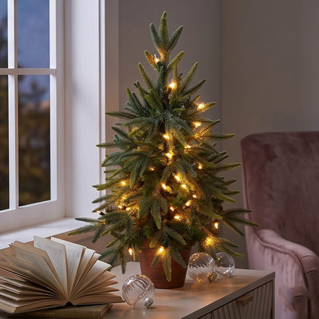 2.5 Ft Artificial Christmas Tree with Copper Planter and Clear Lights