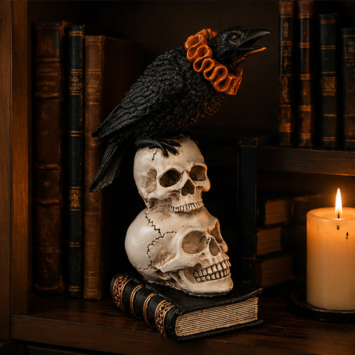 11IN Halloween Crow and Skulls Tabletop Decoration